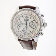 Breitling Bentley 6.75 Big Date Chronograph Asia Valjoux 7750 Movement with White Dial-Leather Strap