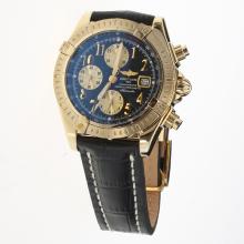 Breitling Chronomat Evolution Chronograph Asia Valjoux 7750 Movement Gold Case Number Markers with Black Dial-Leather Strap