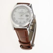 Rolex Day-Date 3156 Automatic Movement Roman Markers with White Dial-Leather Strap