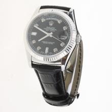 Rolex Day-Date 3156 Automatic Movement Diamond Markers with Black Dial-Leather Strap