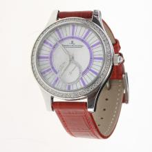 Jaeger-Lecoultre Rendez-Vous Diamond Bezel with MOP Dial-Red Leather Strap