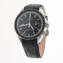 Omega Speedmaster Chronograph Asia Valjoux 7750 Movement with Black Dial(Extra Brown Leather Strap is Included))-1