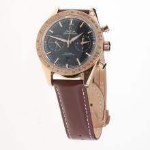 Omega Speedmaster Chronograph Asia Valjoux 7750 Movement Rose Gold Case with Black Dial(Extra Black Leather Strap is Included))