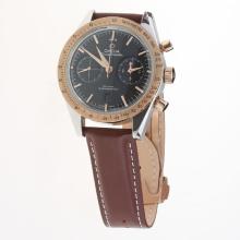 Omega Speedmaster Chronograph Asia Valjoux 7750 Movement Two Tone Case with Black Dial(Extra Black Leather Strap is Included))