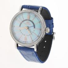 IWC Portofino GMT Automatic Diamond Bezel with Blue MOP Dial-Blue Leather Strap