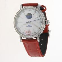 IWC Portofino Moonphase Automatic Diamond Bezel with MOP Dial-Red Leather Strap