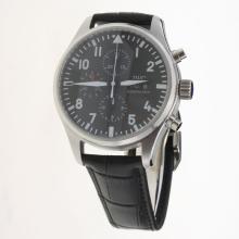 IWC Pilot Chronograph Asia Valjoux 7750 Movement with Black Dial-Leather Strap-5
