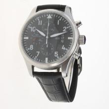 IWC Pilot Chronograph Asia Valjoux 7750 Movement with Black Dial-Leather Strap-4