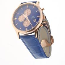 Omega Globemaster Working Chronograph Rose Gold Case with Blue Dial-Leather Strap
