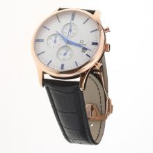 Omega Globemaster Working Chronograph Rose Gold Case with White Dial-Leather Strap