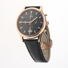 Omega Globemaster Working Chronograph Rose Gold Case with Black Dial-Leather Strap