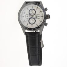 Tag Heuer Carrera Working Chronograph Titanium Case Ceramic Bezel with White Dial-Leather Strap