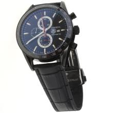 Tag Heuer Carrera Working Chronograph PVD Case Ceramic Bezel with Black Dial-Leather Strap-1