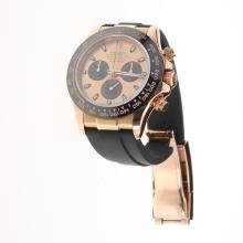 Rolex Daytona Chronograph Asia Valjoux 7750 Movement Rose Gold Case Ceramic Bezel Stick Markers with Champagne Dial-Rubber Strap