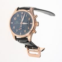 IWC Pilot Chronograph Asia Valjoux 7750 Movement Rose Gold Case with Black Dial-Black Leather Strap