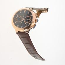 Cartier Rotonde de Cartier Working Chronograph Rose Gold Case with Black Carbon Fibre Style Dial-Brown Leather Strap