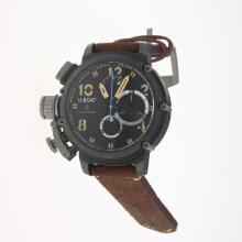 U-Boat Italo Fontana Working Chronograph PVD Case with Black Dial-Leather Strap-2