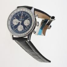 Breitling Navitimer Chronograph Asia Valjoux 7750 Movement Stick Markers with Black Dial-Leather Strap