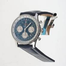 Breitling Navitimer Chronograph Asia Valjoux 7750 Movement Number Markers with Blue Dial-Leather Strap