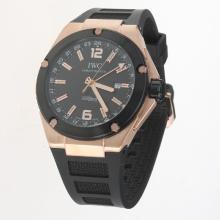 IWC InGenieur Working GMT Automatic Rose Gold Case with Black Dial-Rubber Strap
