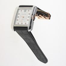 Cartier Tank Swiss ETA 2836 Movement Diamond Markers with White Dial-Leather Strap