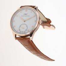 IWC Portuguese Manual Winding Rose Gold Case with White Dial-Leather Strap