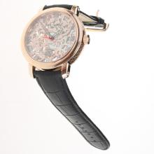 Patek Philippe Manual Winding Rose Gold Case with Skeleton Dial-Leather Strap-1