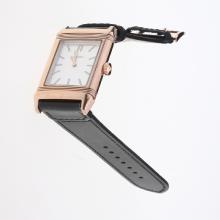 Jaeger-Lecoultre Reverso Rose Gold Case Stick Markers with White Dial-Leather Strap-1
