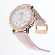 Chopard Imperiale Working Chronograph Rose Gold Case Diamond Bezel with Pink MOP Dial-Pink Leather Strap