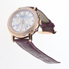 Chopard Imperiale Working Chronograph Rose Gold Case Diamond Bezel with Purple MOP Dial-Purple Leather Strap