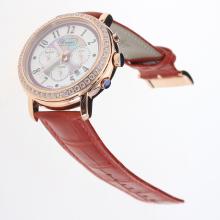 Chopard Imperiale Working Chronograph Rose Gold Case Diamond Bezel with Purple MOP Dial-Red Leather Strap