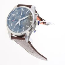 IWC Pilot Chronograph Asia Valjoux 7750 Movement with Gray Dial-Leather Strap
