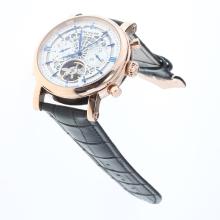 Patek Philippe Perpetual Calendar Tourbillon Automatic Rose Gold Cae with White Dial-Leather Strap-2