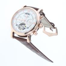 Patek Philippe Perpetual Calendar Tourbillon Automatic Rose Gold Case with White Dial-Leather Strap-1
