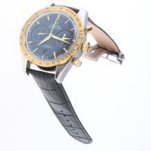 Omega Speedmaster Working Chronograph Swiss 9300 Automatic Movement Two Tone Case with Black Dial-Leather Strap-2