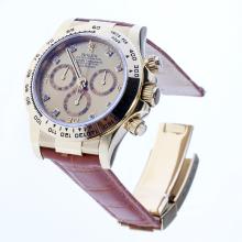Rolex Daytona Swiss Calibre 4130 Chronograph Movement Gold Case Diamond Markers with Golden Dial-Leather Strap-1