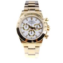 Rolex Daytona Swiss Calibre 4130 Chronograph Movement Full Gold Stick Markers with White Dial