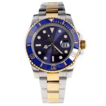 Rolex Submariner Swiss Cal 3135 Movement Two Tone Ceramic Bezel with Blue Dial