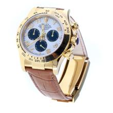 Rolex Daytona Swiss Calibre 4130 Chronograph Movement Gold Case Number Markers with White Dial-Leather Strap