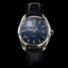 Omega Seamaster Swiss ETA 8500 Movement with Blue Dial-Leather Strap