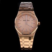Audemars Piguet Royal Oak Full Rose Gold Stick Markers with Champagne Dial-Lady Size