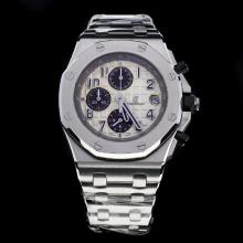Audemars Piguet Royal Oak Offshore Working Chronograph Number Markers with White Dial S/S-Same Chassis as 7750 Version-1