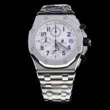 Audemars Piguet Royal Oak Offshore Working Chronograph Number Markers with White Dial S/S-Same Chassis as 7750 Version