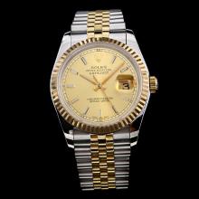 Rolex Datejust Swiss ETA 2836 Movement Two Tone with Golden Dial-Stick Marking