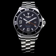 Breitling Super Ocean Automatic with Black Bezel and Dial S/S-Orange Needle