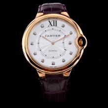 Cartier Ballon bleu de Cartier Rose Gold Case Diamond Markers with White Dial-Purple Leather Strap