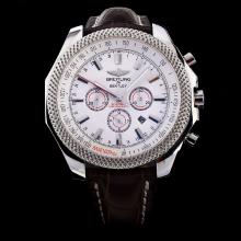 Breitling Bentley Motors Chronograph Asia Valjoux 7750 Movement Stick Markers with White Dial-Leather Strap