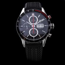 Tag Heuer Carrera Chronograph Asia Valjoux 7750 Movement with Black Dial-Rubber Strap