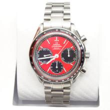 Omega Speedmaster Chronograph Asia Valjoux 7750 Movement with Red Dial-Rubber Strap