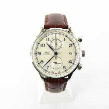 IWC Portuguese Working Chronograph with White Dial-Leather Strap 